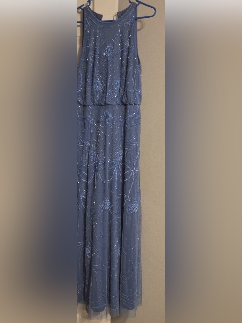 Adrianna Papell Dusty Blue Beaded Maxi Dress - Picture 3 of 9